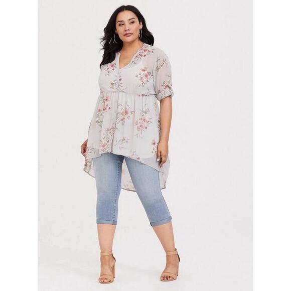 Torrid Chiffon Hi-Low Tunic Top White Fallover Floral Plus Size 1 Sheer Women’s - Picture 1 of 8